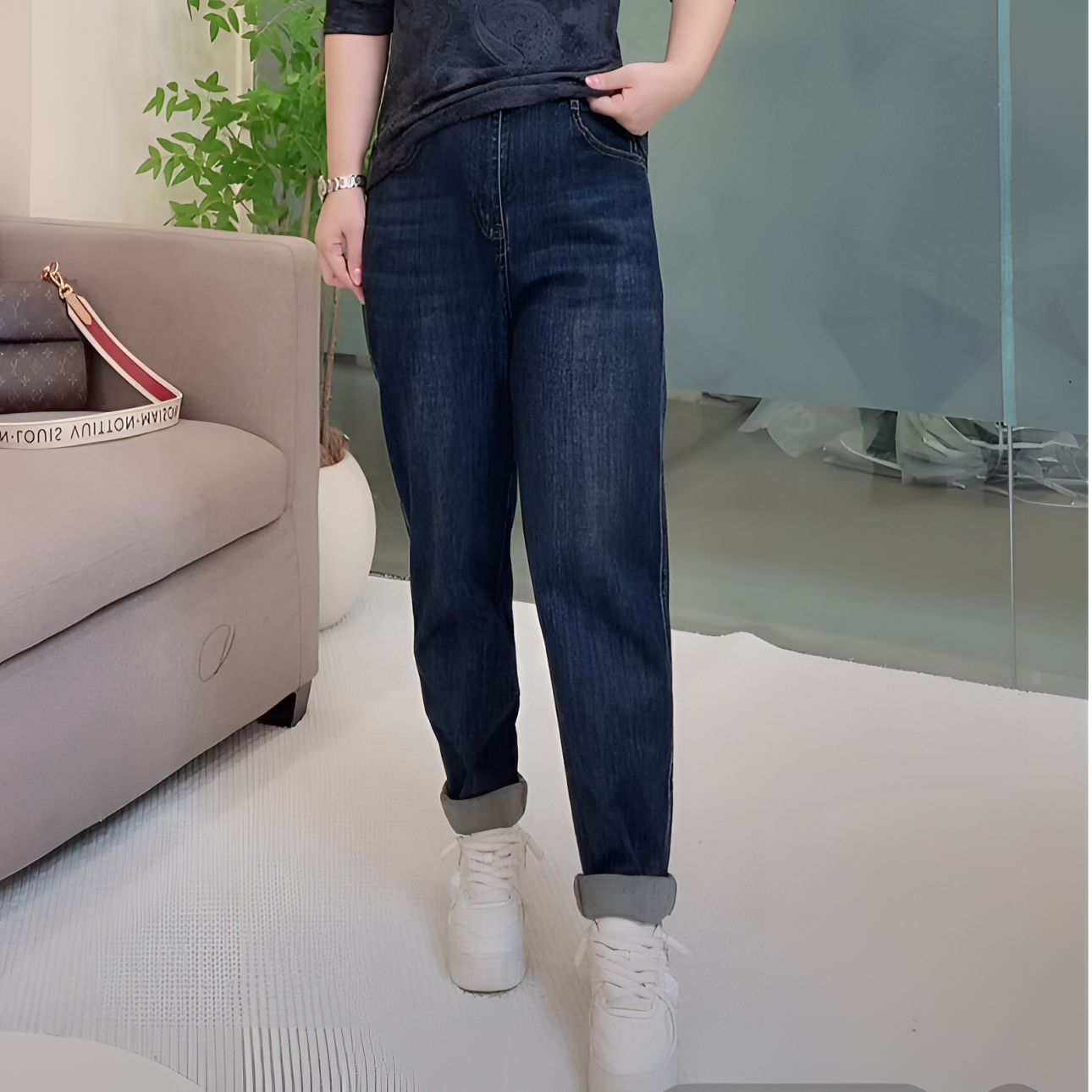 【后腰橡筋】梨形身材哈伦牛仔长裤秋季胖mm大码女装中高腰显瘦遮肉