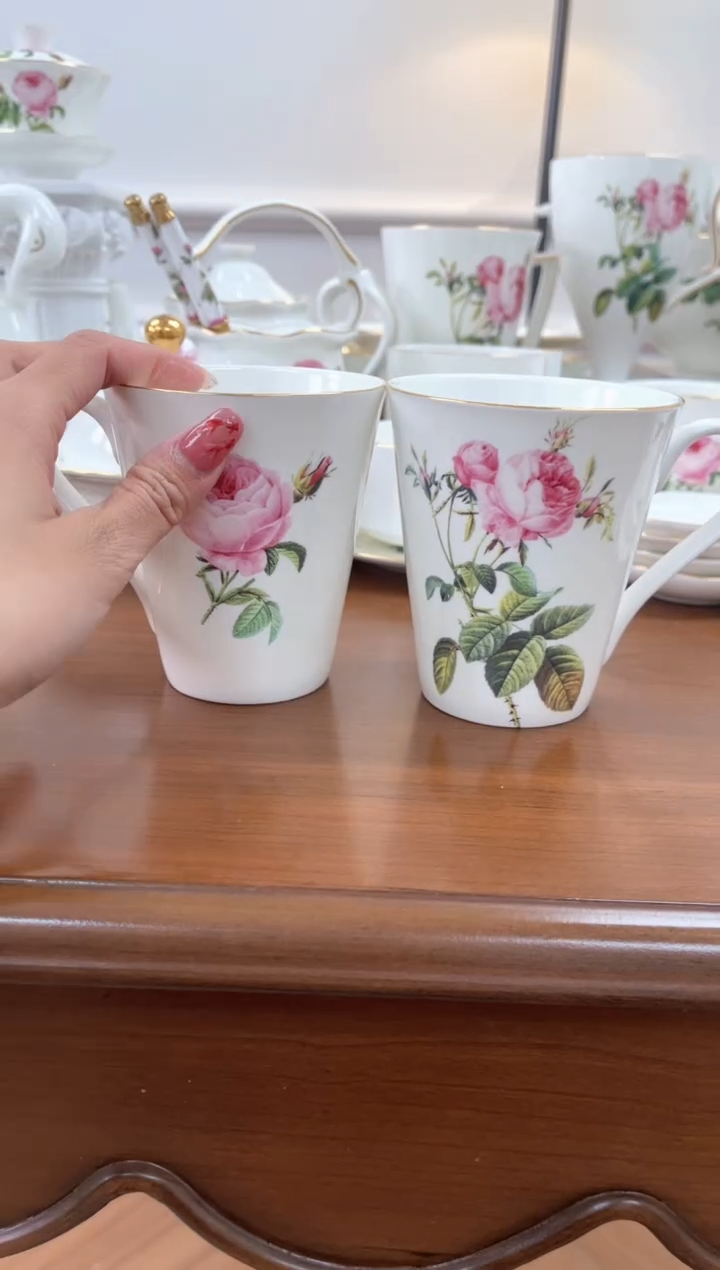 【闪购商品】碗玫瑰高骨骨瓷2个马克杯