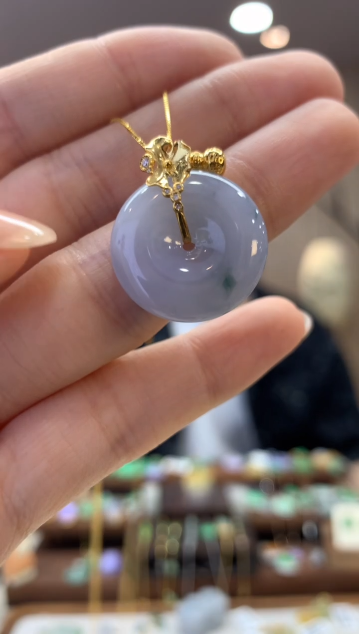 翡翠18K金镶嵌吊坠(不含链)平安扣