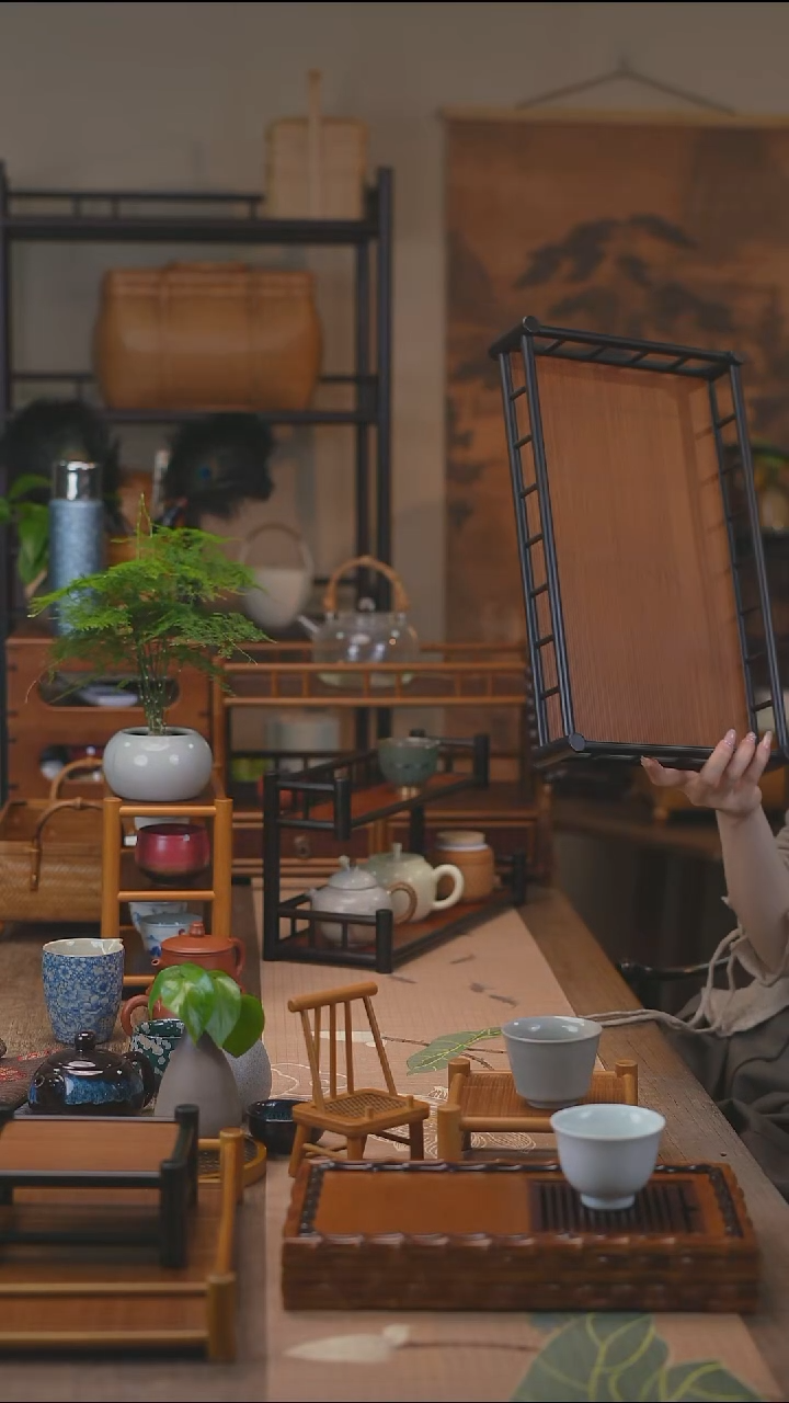 竹隐竹托盘黑色非遗竹制品