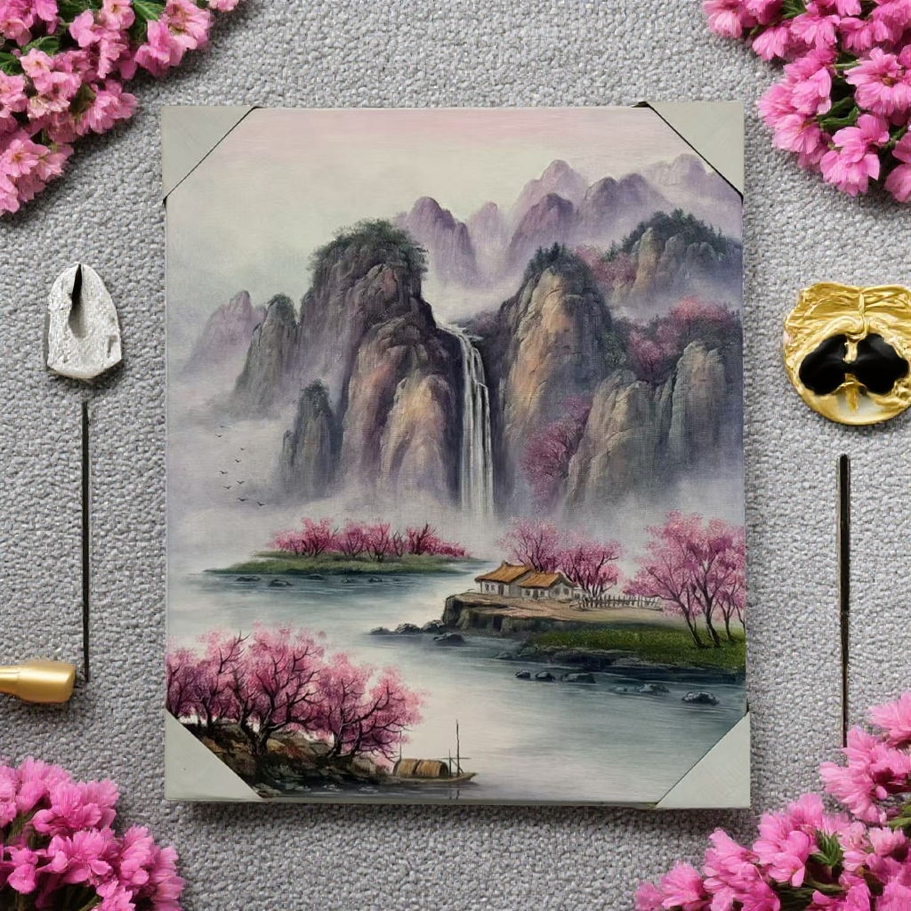 【安】精品纯手绘油画小尺寸5060中式山水风景电表箱客卧室白墙挂画