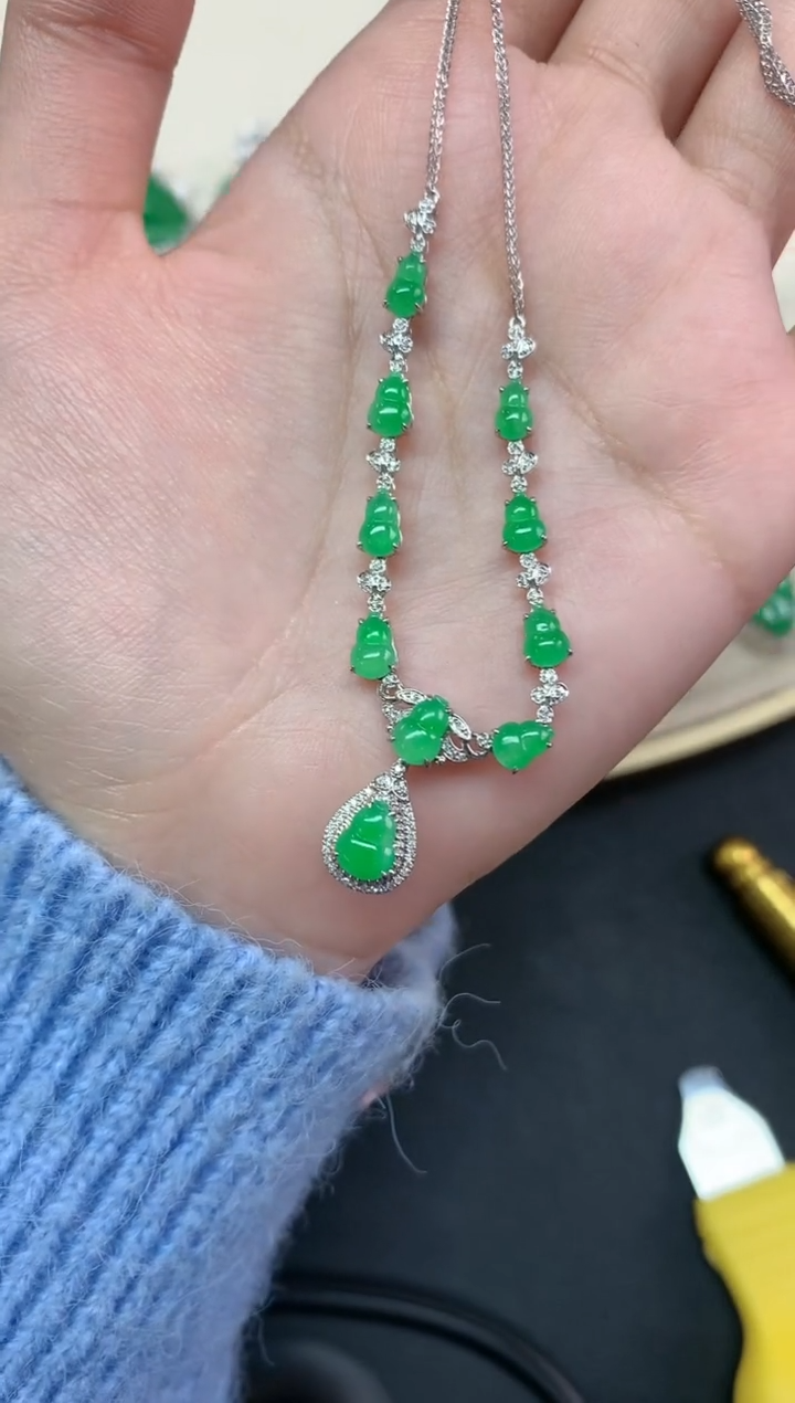 【闪购商品】翡翠套链18K金镶嵌套链A508|9800