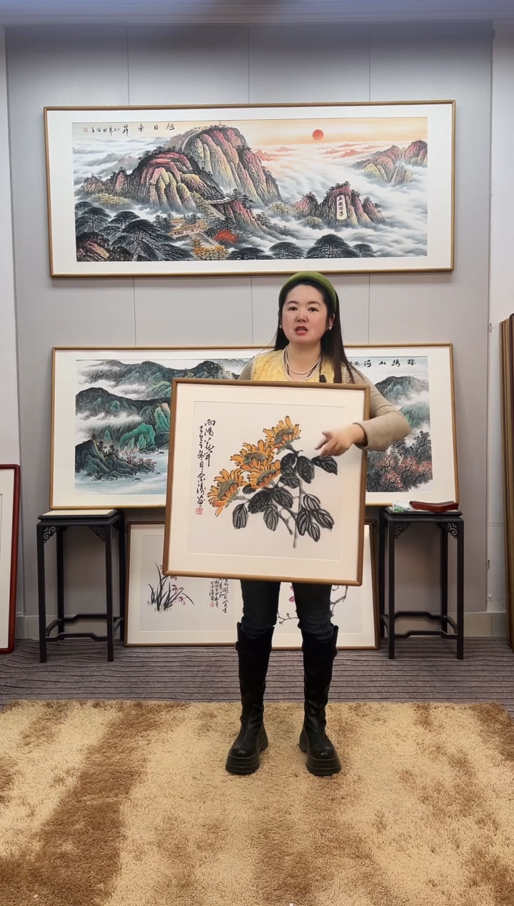 国画手绘向日葵62*62尺寸