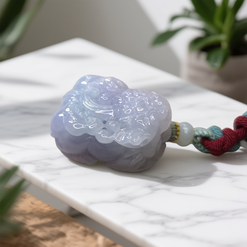 A货天然高冰紫罗兰翡翠貔貅霸王如意冰透精雕工辟邪纳福招财礼物