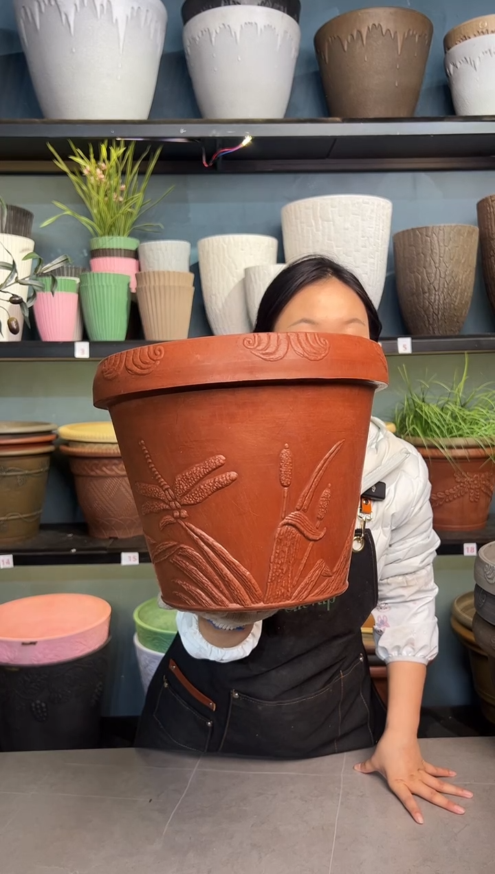 33*26/OF33陶土色浮雕纹理强体花盆