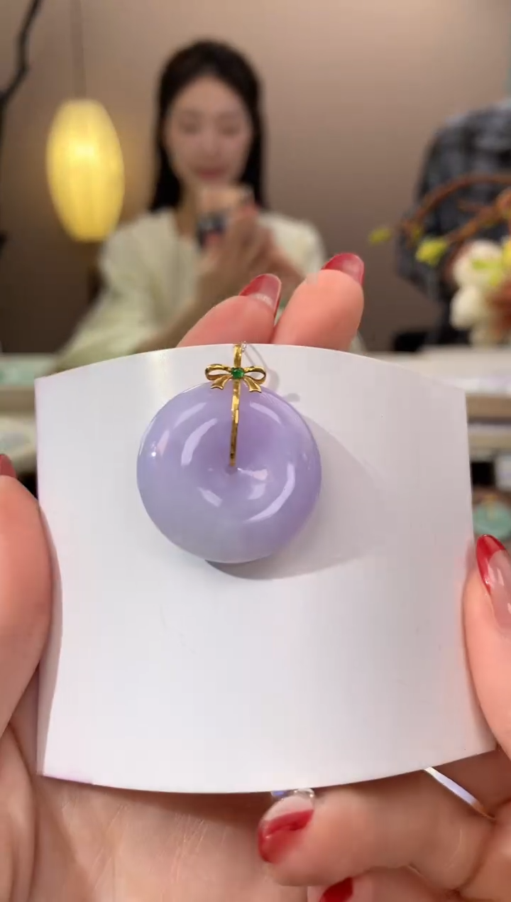 【闪购商品】翡翠颈饰18K金镶嵌天然缅甸a货翡翠