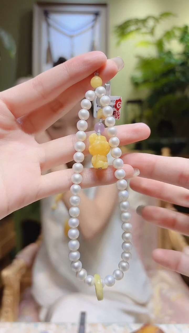 【闪购商品】淡水珍珠手机挂未镶嵌蜜蜡小熊珍珠手机挂