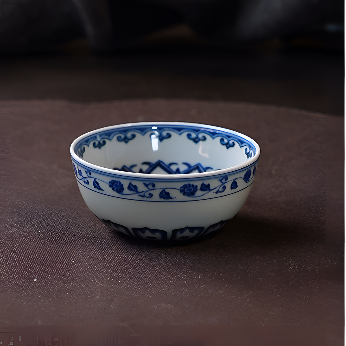 骆深窑柴窑青花帝王蟹宝相普洱杯主人杯陶瓷卧足杯纯手工茶杯茶具