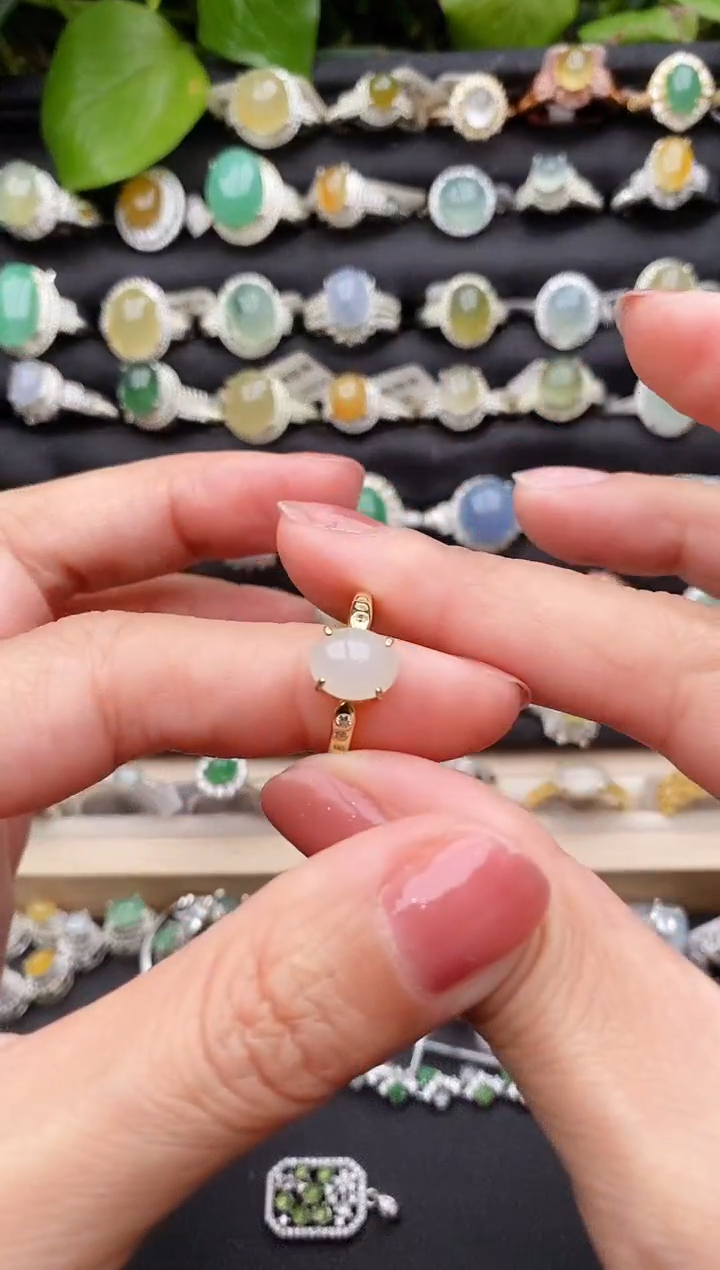 【闪购商品】翡翠戒指银S925镶嵌缅甸天然A货翡翠55   3-