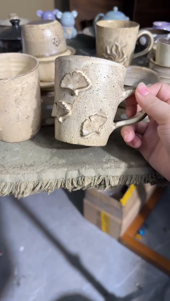 瓷片手作立体银杏叶马克咖啡杯