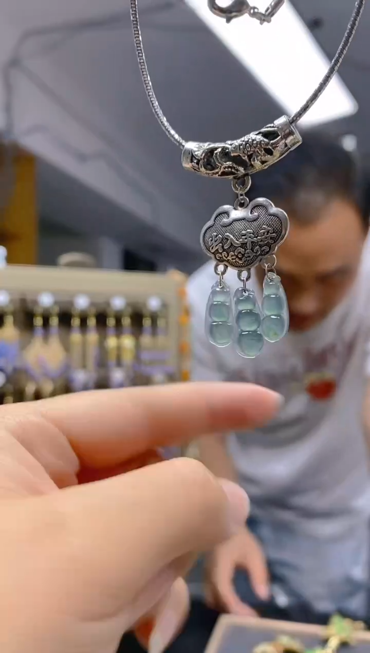 翡翠银S925镶嵌耳饰0369翡翠锁骨链