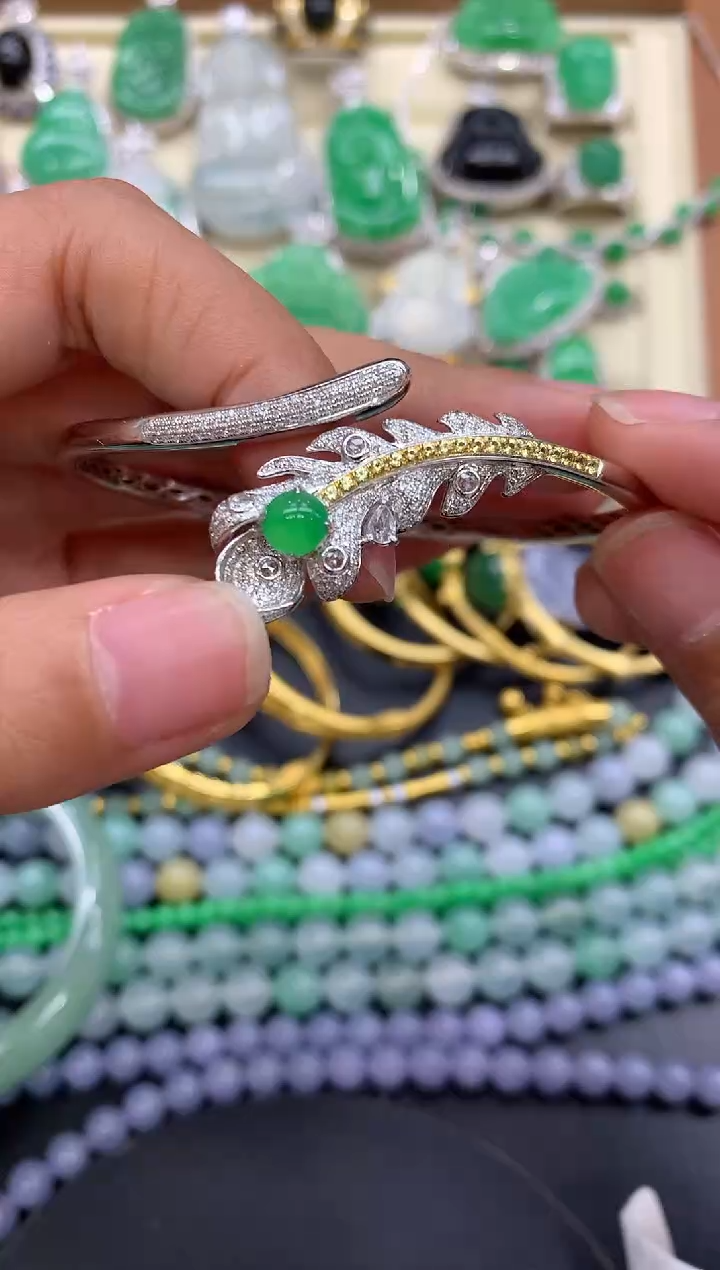 【闪购商品】翡翠手镯18K金镶嵌378-中国好珍宝