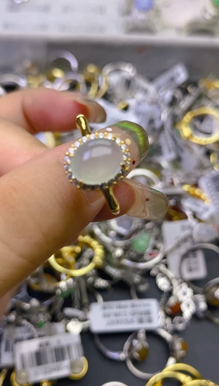 翡翠戒指银S925镶嵌百内无证书