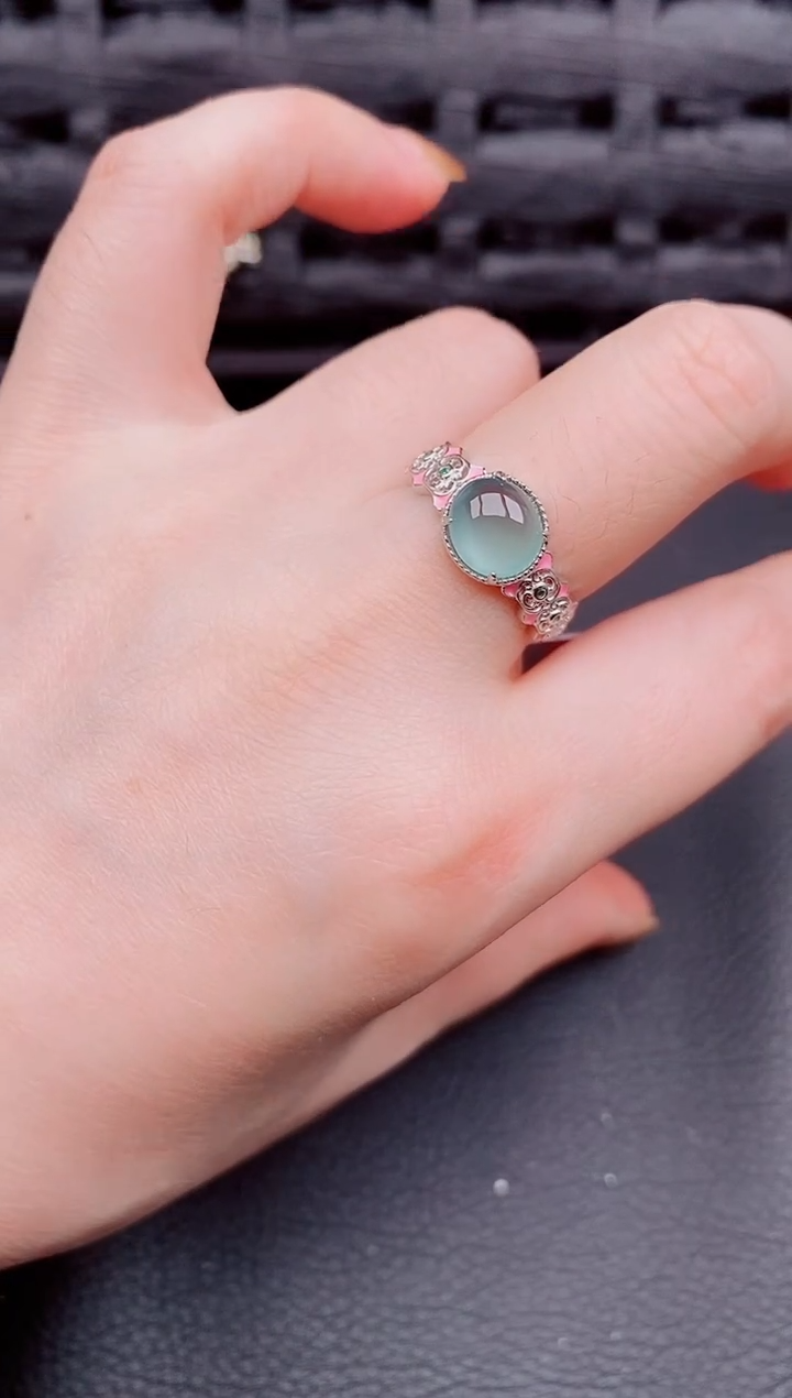 【闪购商品】翡翠戒指银S925镶嵌天然a货翡翠381