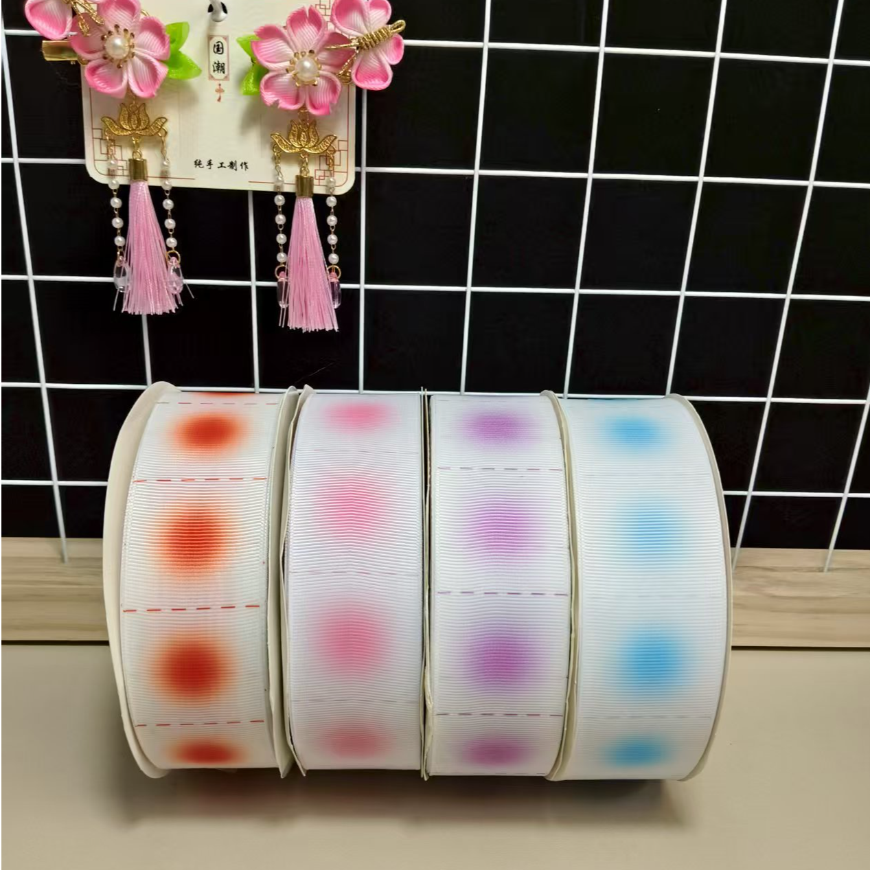 《海燕专属》2.5-4cm圆点螺纹带手工diy发夹蝴蝶结热转印和风渐变