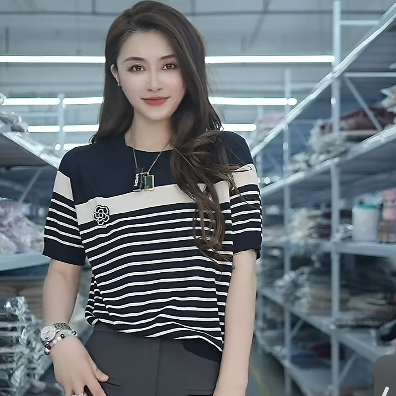 【例畔精选】2025新款法式复古气质条纹山茶花洋气圆领针织衫S926#