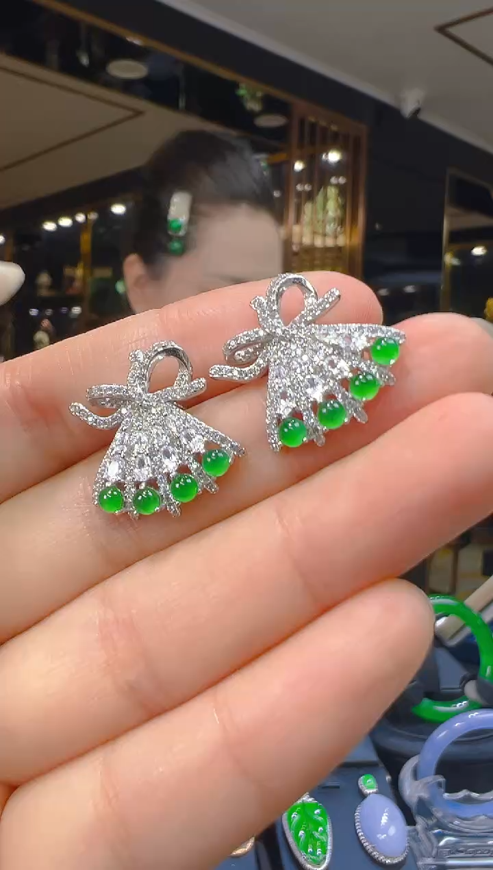 翡翠银S925镶嵌耳饰069（多样性发其一）