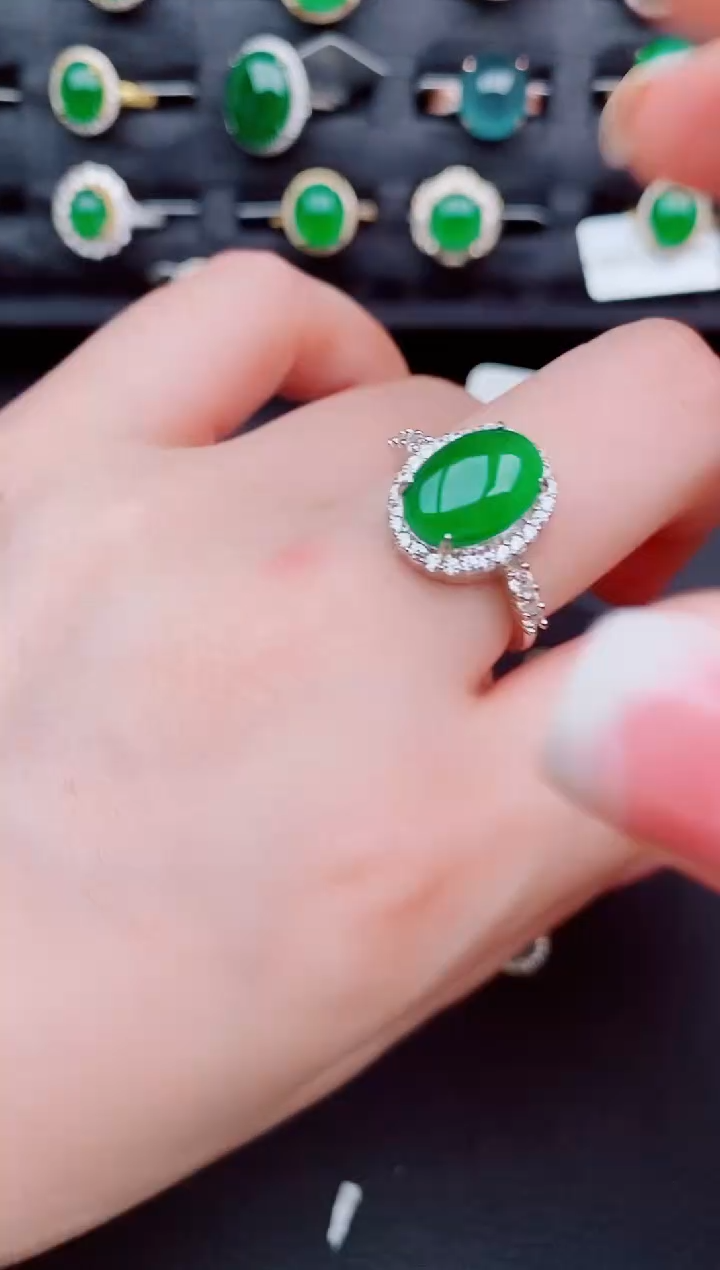 翡翠戒指银S925镶嵌天然a货翡翠232