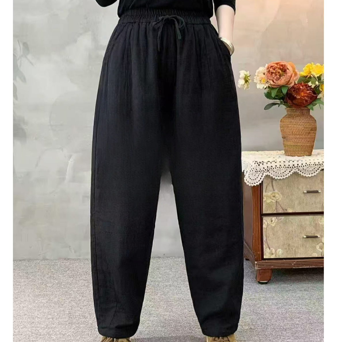 新款双层纱加绒哈伦裤加厚加绒加厚休闲裤九分裤显瘦LX    822