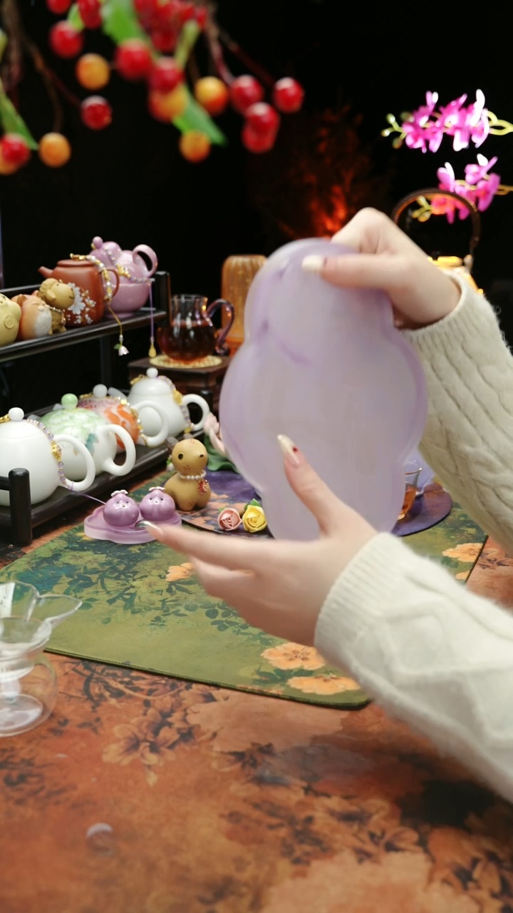 【闪购商品】紫色水晶琉璃壶承干泡垫