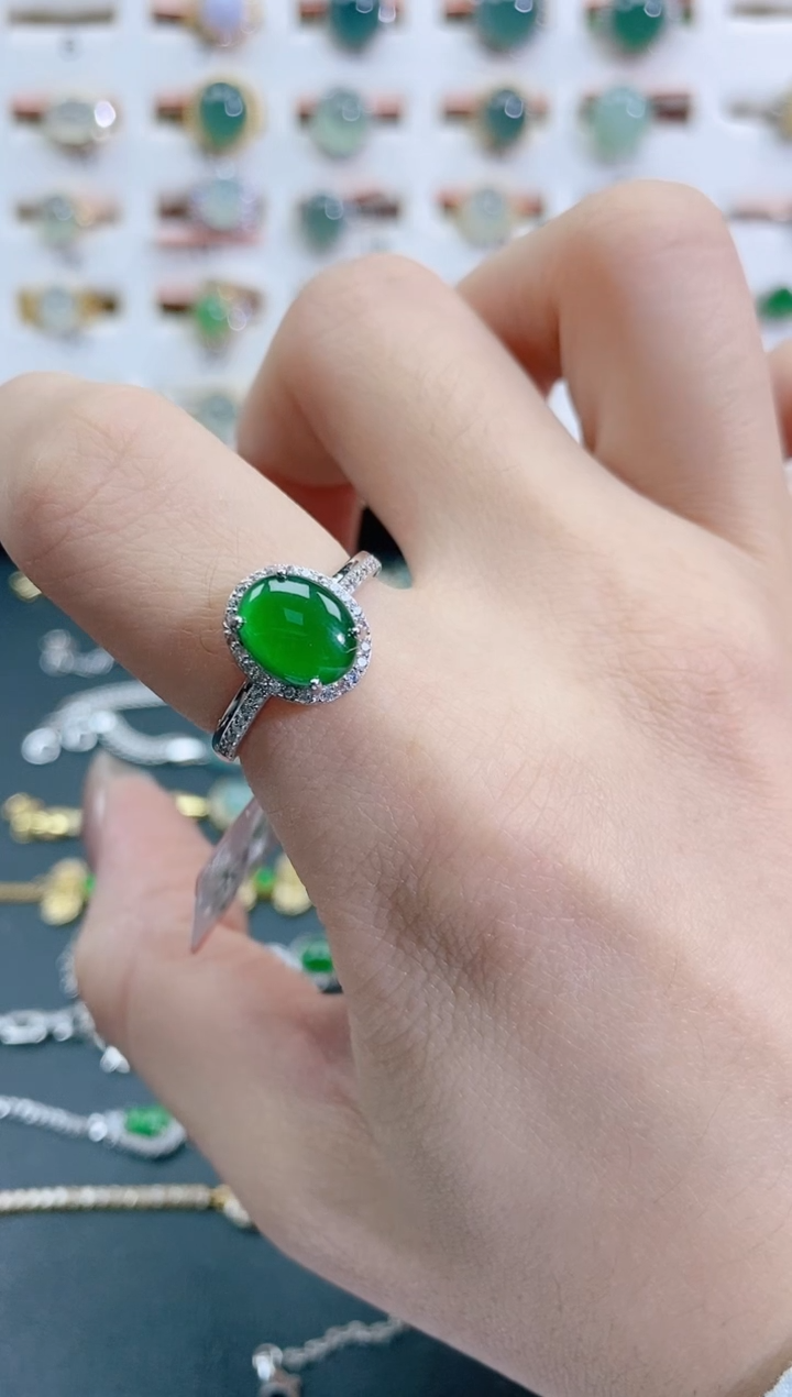 银S925镶嵌戒指翡翠天然翡翠