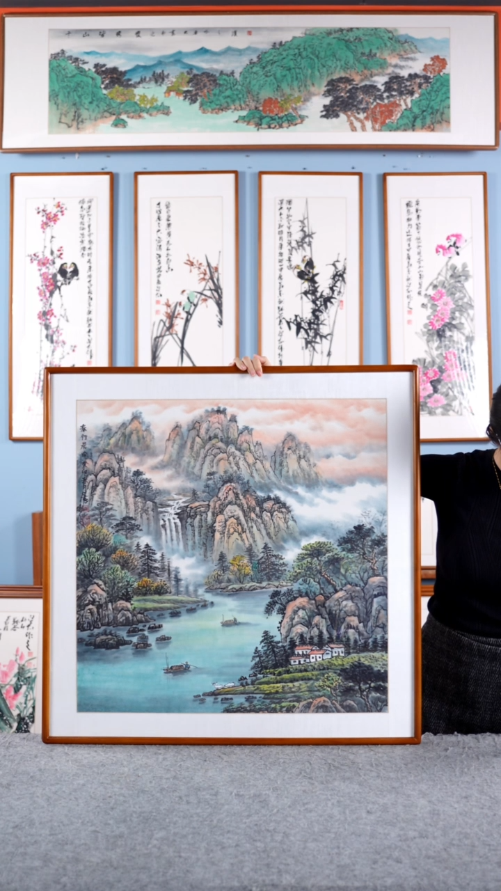 【闪购商品】国画王立明《泰行晨曲》手绘带框83*83