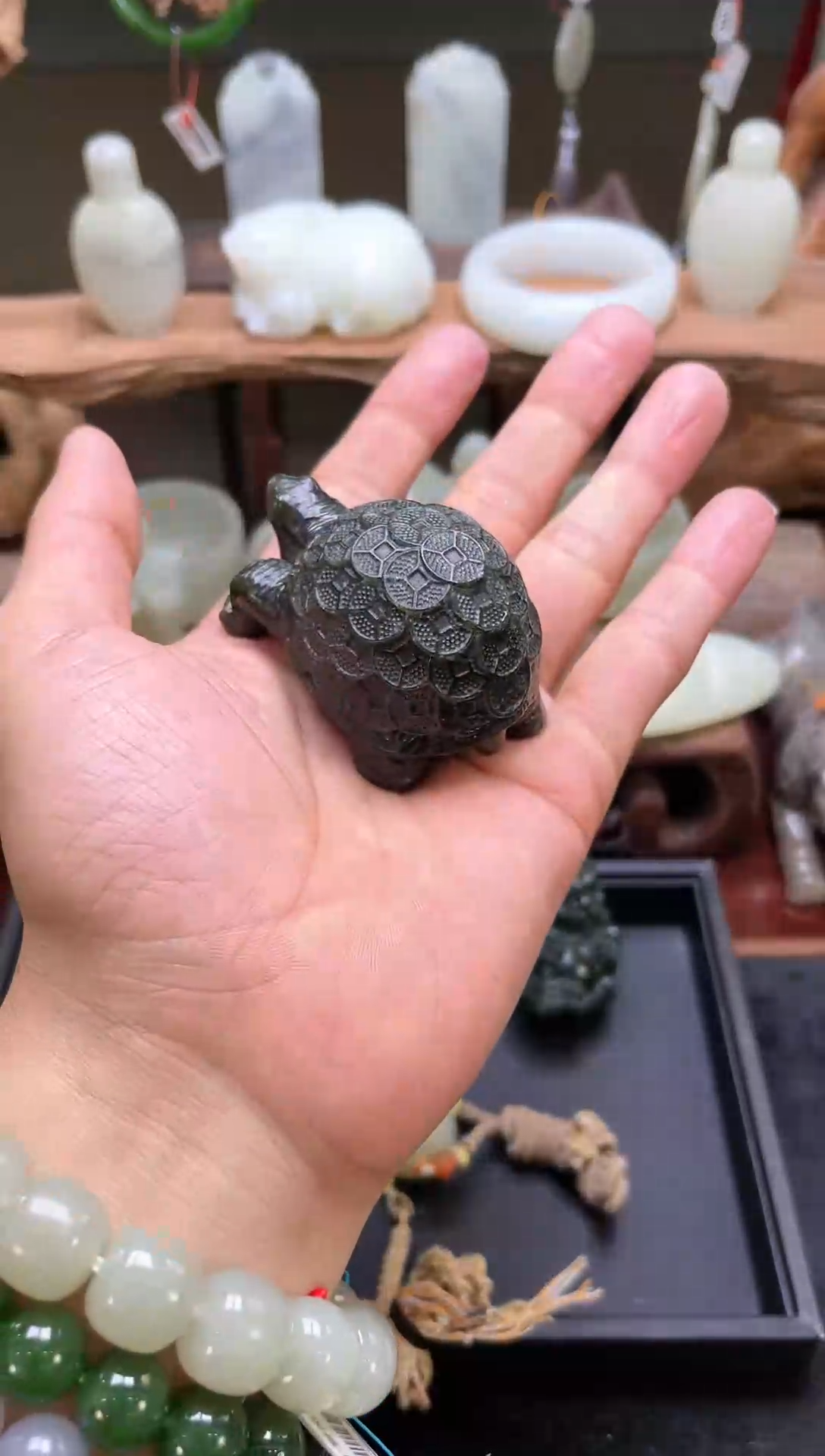 【闪购商品】和田玉手把未镶嵌青海黑青 金钱龟