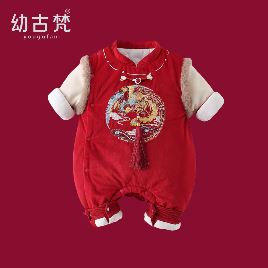 过年婴儿衣服冬装连体衣国风宝宝外出服唐装百天棉服周岁过拜年服
