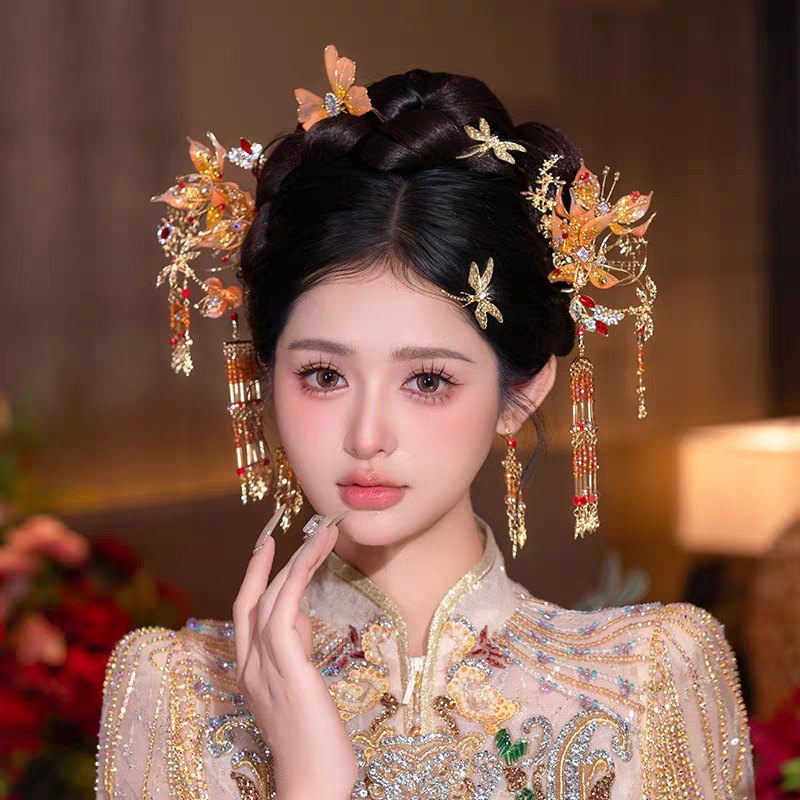 G179秀禾头饰新娘头饰流苏简单结婚新娘复古古风国风宫廷婚礼金色