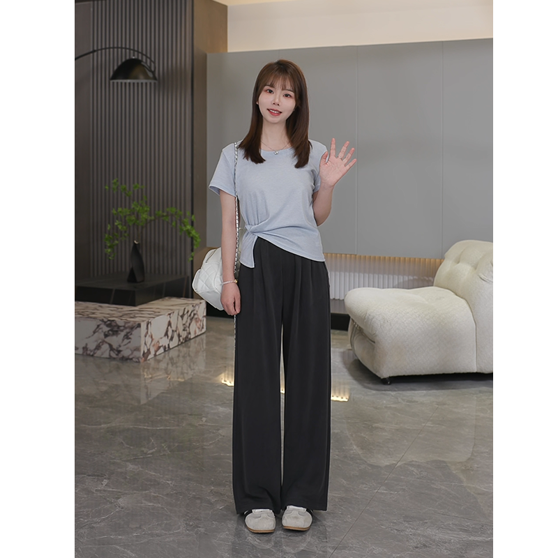 <汤汤>小个子休闲裤舒适高腰时尚百搭夏季女士薄款直筒宽松