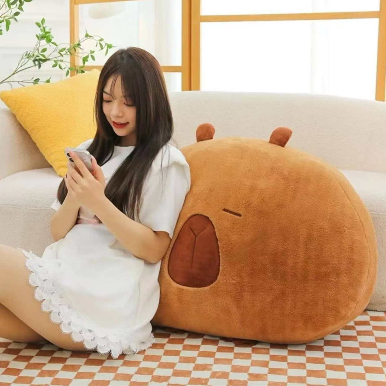 卡皮巴拉靠枕毛绒玩具丑萌水豚沙发床头靠55cm