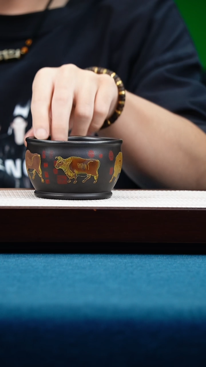 茶壶紫砂石黄五牛主人杯