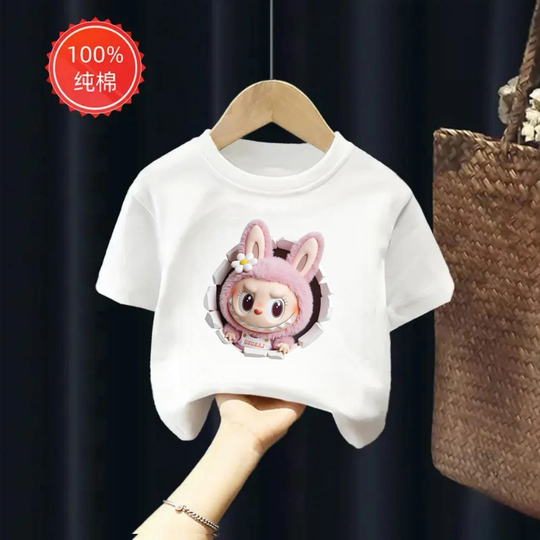 100棉男童女童短袖T恤薄款卡通拉布百搭上衣夏季童装中小童打底衫