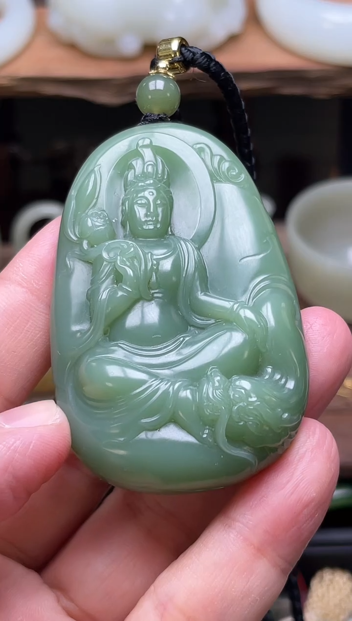 【闪购商品】和田玉吊坠未镶嵌俄七碧玉粉青 观音 9003034