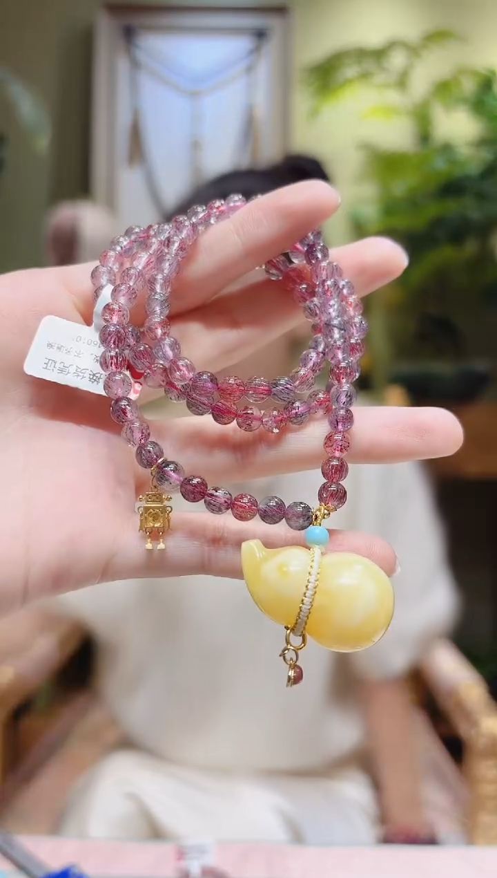 【闪购商品】水晶项链18K金镶嵌蜜蜡葫芦机器人超七项链
