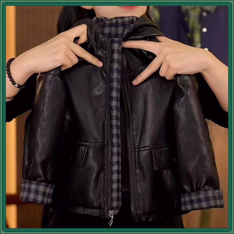 潮流男女童儿童皮衣外套新款秋冬季软上衣加绒加厚皮衣夹克帅美家