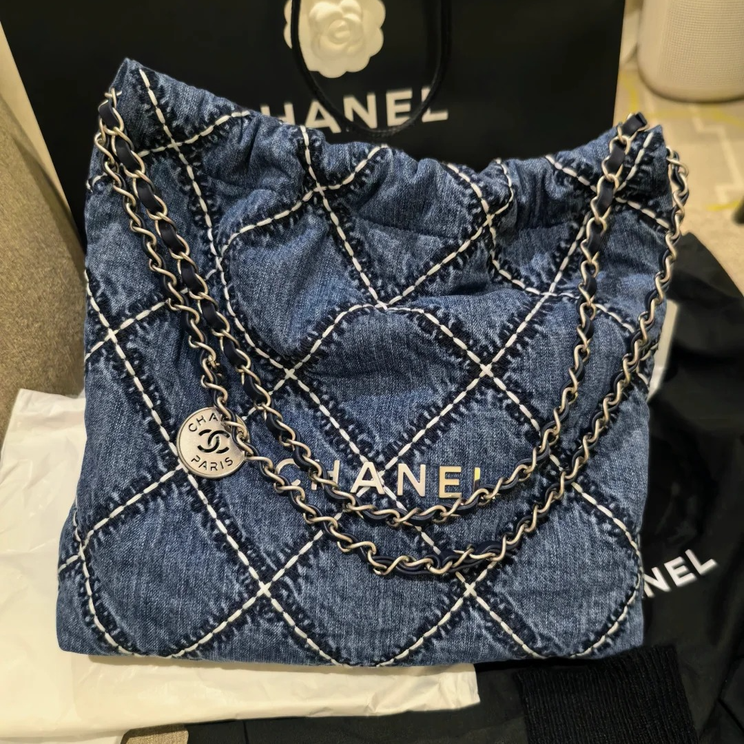 99新 Chanel/香奈儿 JF【念念】22Bag Tote托特包 小号 蓝色 牛仔
