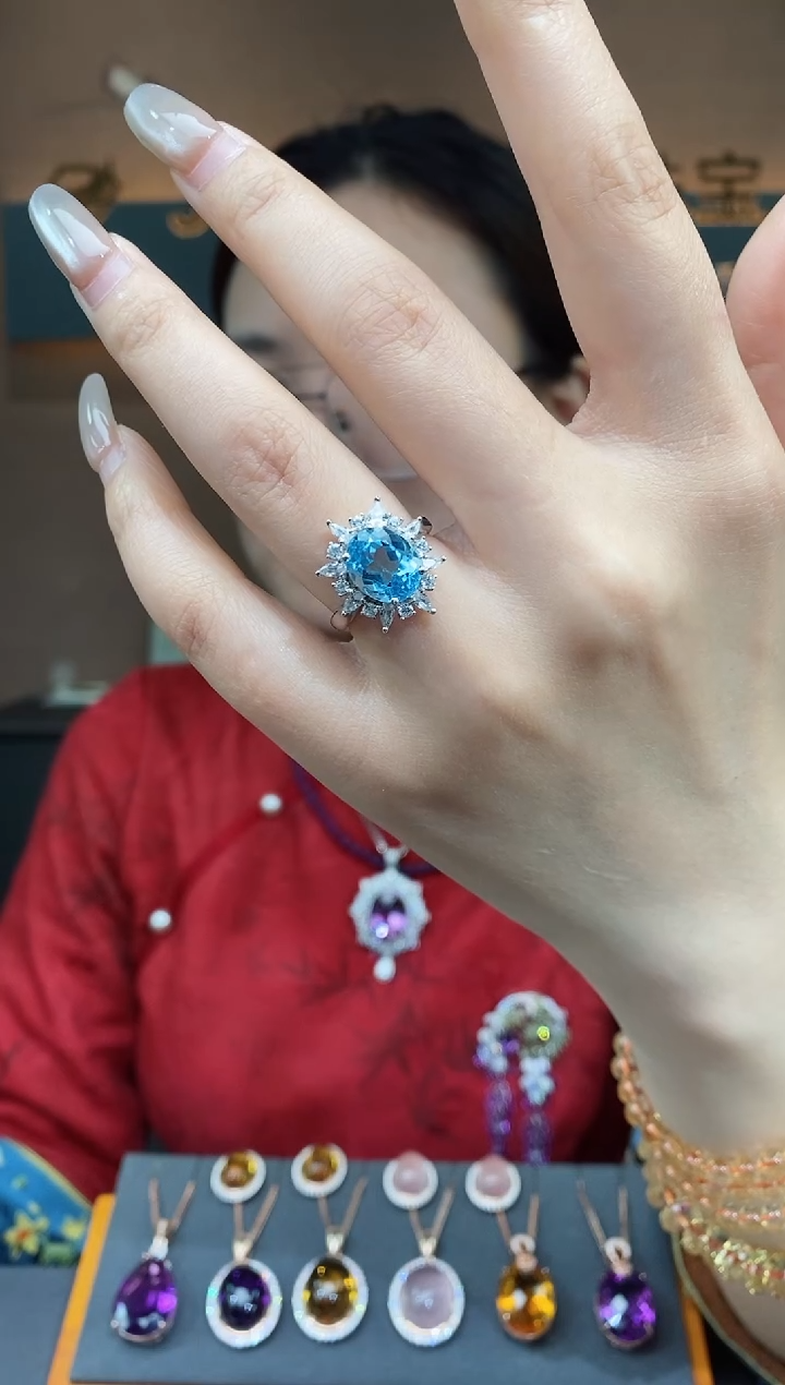 【闪购商品】托帕石戒指银S925镶嵌托帕石戒指