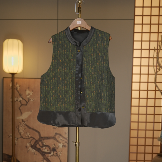 【云想佐老板-竹月绣锦】中式小立领马甲4988