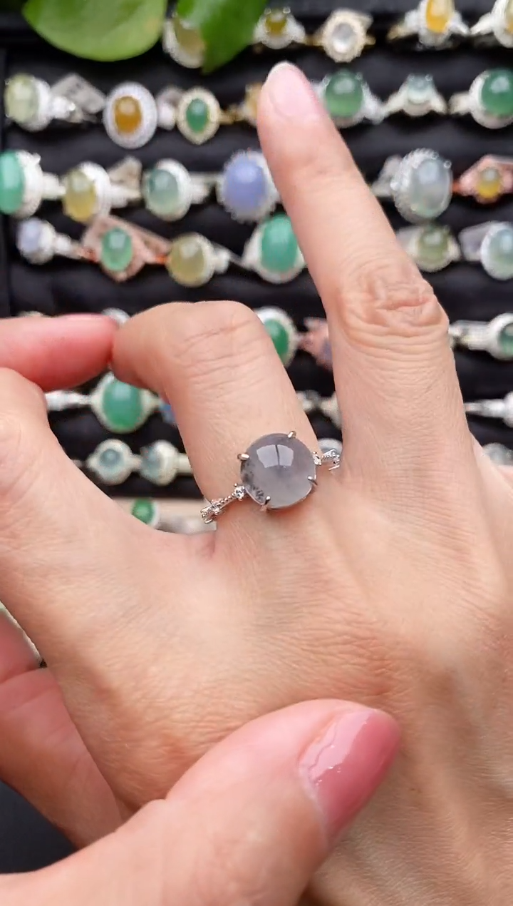 【闪购商品】翡翠戒指银S925镶嵌缅甸天然A货翡翠77  1-