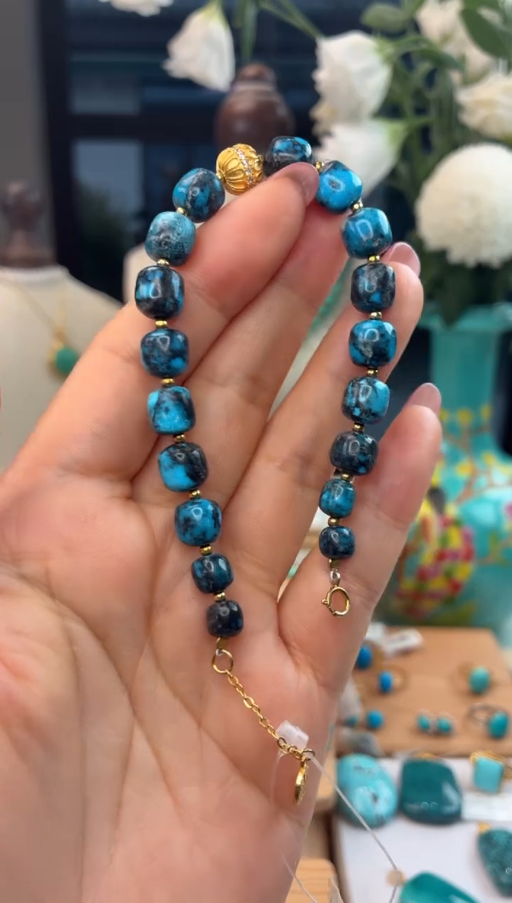 银S925镀金镶嵌绿松石手链1