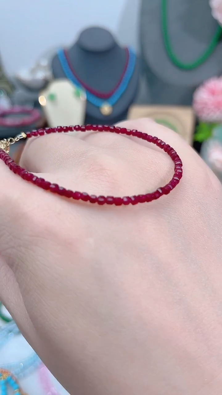 银S925镶嵌手链红宝石姨妈56