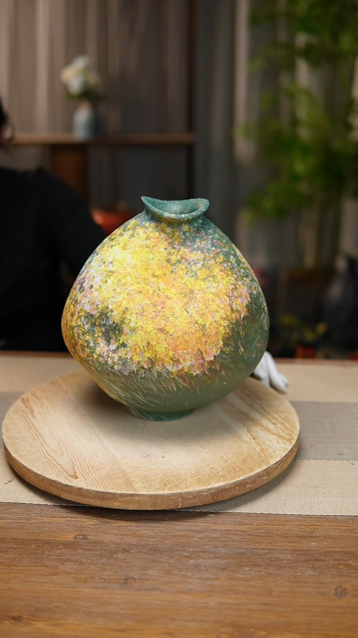 【闪购商品】花器复古涂鸦绿大肚