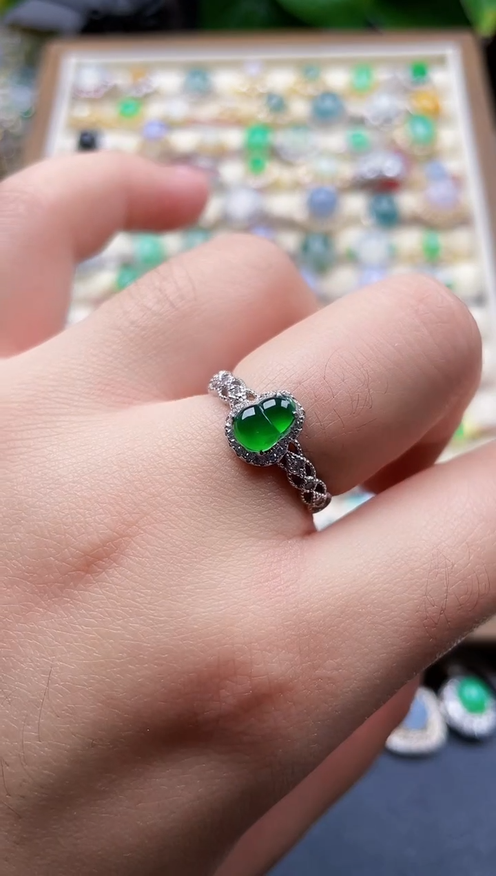 银S925镶嵌戒指翡翠1