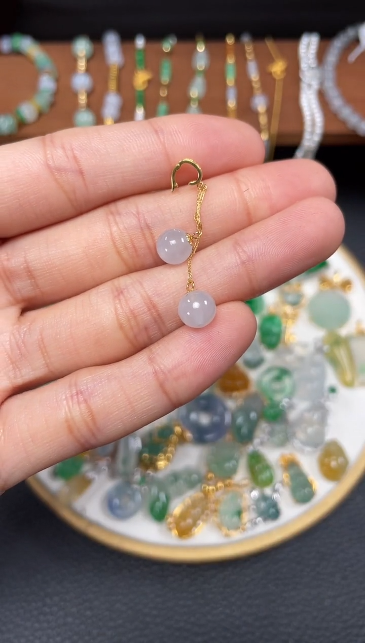 【闪购商品】翡翠耳饰18K金镶嵌2个  JK343