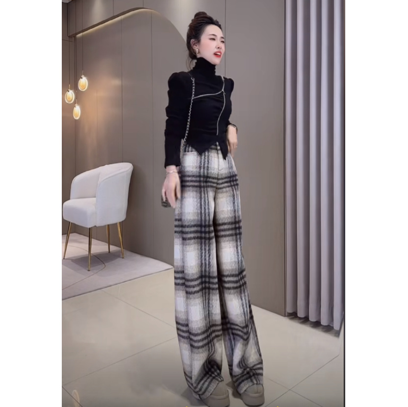 【橙子定制】设计感小众高腰时尚显瘦阔腿裤#77053