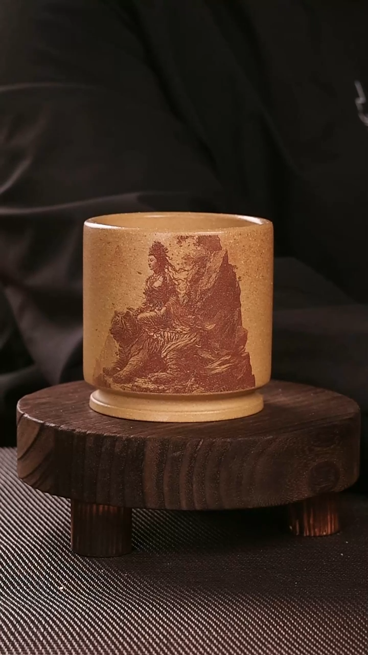 茶杯紫砂紫砂刻绘主人杯黄段经文