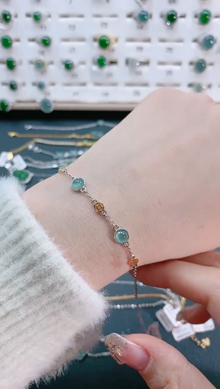 【闪购商品】翡翠手链银S925镶嵌天然翡翠
