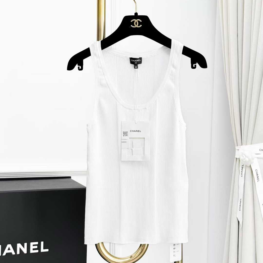 99新 Chanel/香奈儿 38码25B白色菱格纹爱心提花针织背心