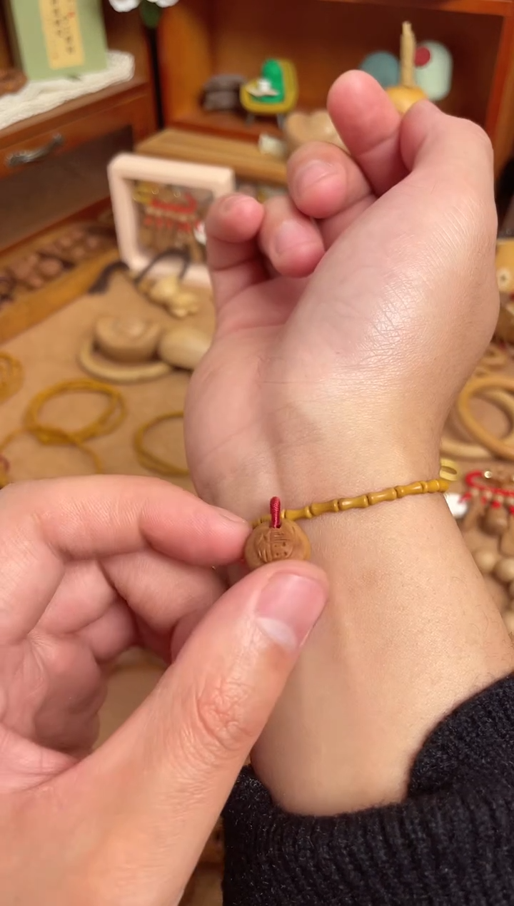 竹节手串一物一拍加桃核福字